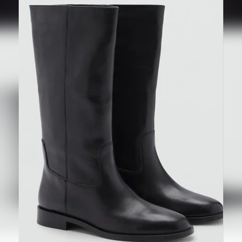 Mango Leather Black Knee-High Women's Boots - Picture 6 of 11
